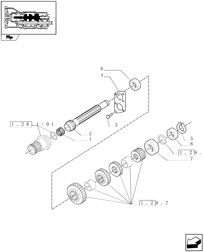 Схема запчастей Case IH FARMALL 95U - (1.28.7/05[01]) - 20X12 TRANSMISSION - SPEED MAIN SHAFT AND SUPPORT (VAR.330113-331113) (03) - TRANSMISSION