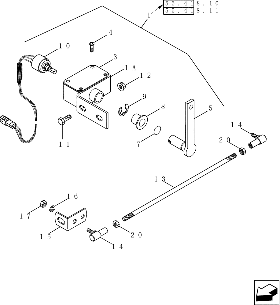 Схема запчастей Case IH 2588 - (55.418.09) - POTENTIOMETER, FEEDER POSITION - MOUNTING (55) - ELECTRICAL SYSTEMS