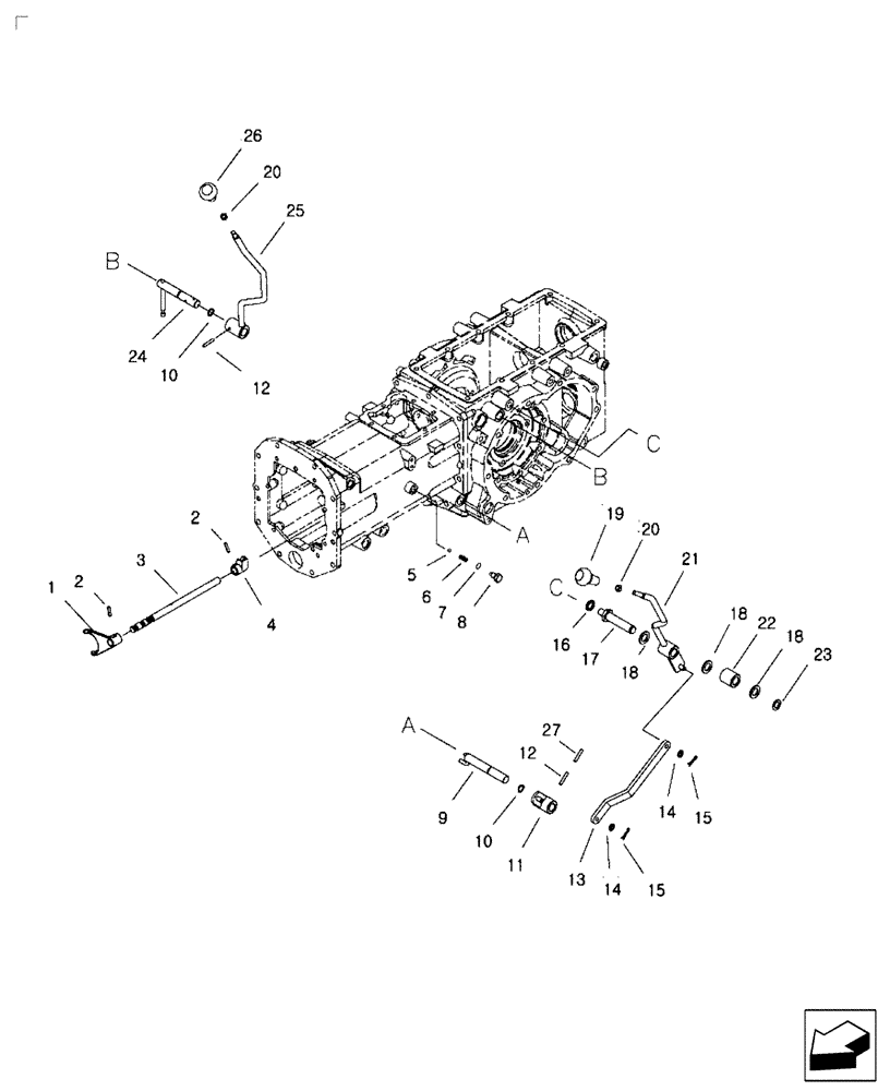 Схема запчастей Case IH FARMALL 35B - (21.130.02) - RANGE SHIFT LEVER, 4WD LEVER & FORKS - HST (21) - TRANSMISSION