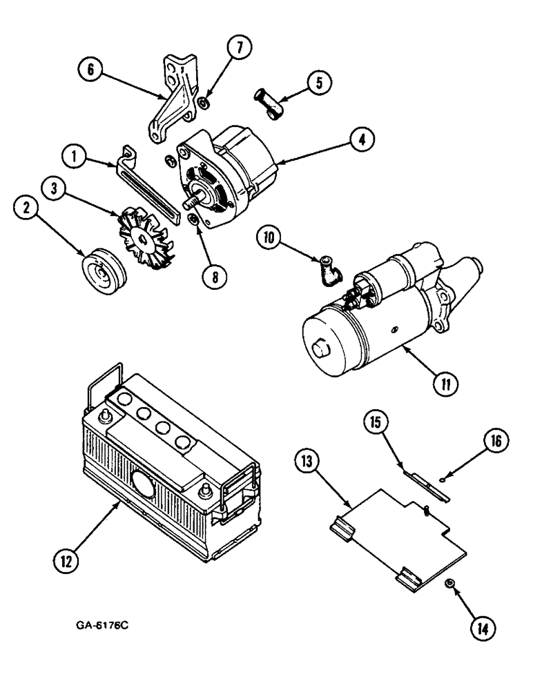 Схема запчастей Case IH 633 - (4-166) - BATTERY, STARTING MOTOR, ALTERNATOR (04) - ELECTRICAL SYSTEMS