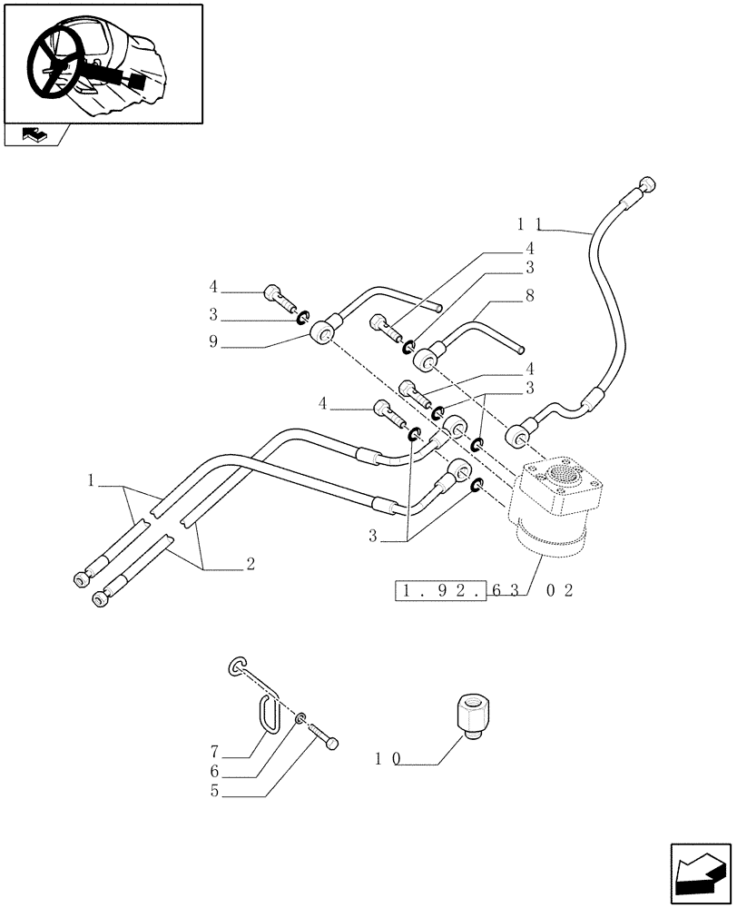 Схема запчастей Case IH FARMALL 70 - (1.92.63[04]) - POWER STEERING - PUMP AND PIPES (10) - OPERATORS PLATFORM/CAB