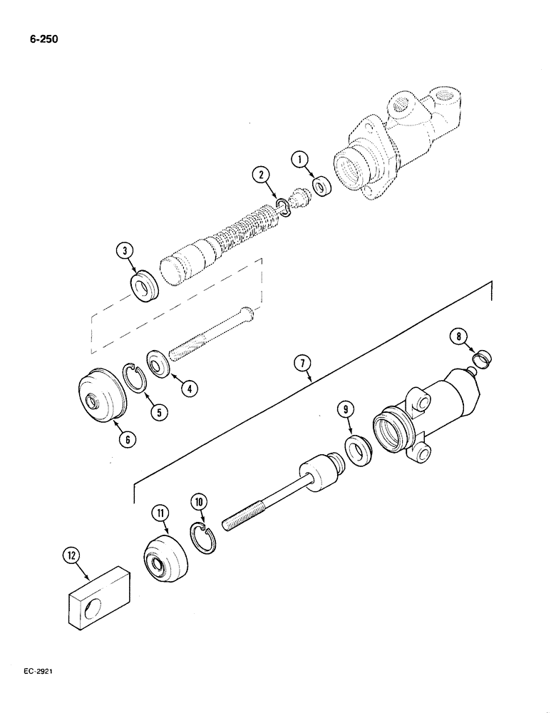 Схема запчастей Case IH 585 - (6-250) - CLUTCH HYDRAULIC CYLINDERS, WITH CAB, CLUTCH MASTER CYLINDER (06) - POWER TRAIN