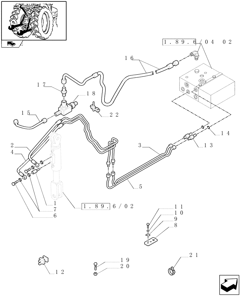 Схема запчастей Case IH FARMALL 75N - (1.89.6/04[01]) - HYDRAULIC RIGHT LIFTING ROD FOR EDC - TIE-ROD, PIPES AND CONNECTIONS - C6445 (VAR.337965 / 743536) (09) - IMPLEMENT LIFT