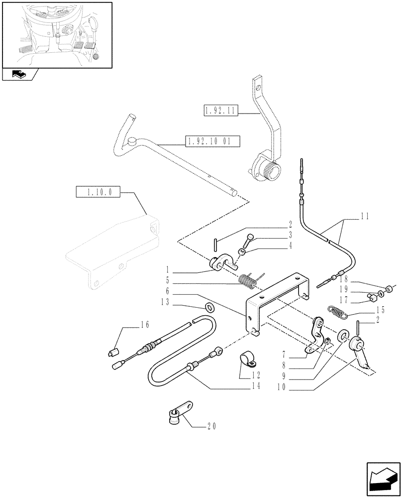 Схема запчастей Case IH FARMALL 85N - (1.92.10[02]) - ACCELERATOR PEDAL, FLEXIBLE CONTROLS AND TRANSMISSION LEVER (10) - OPERATORS PLATFORM/CAB