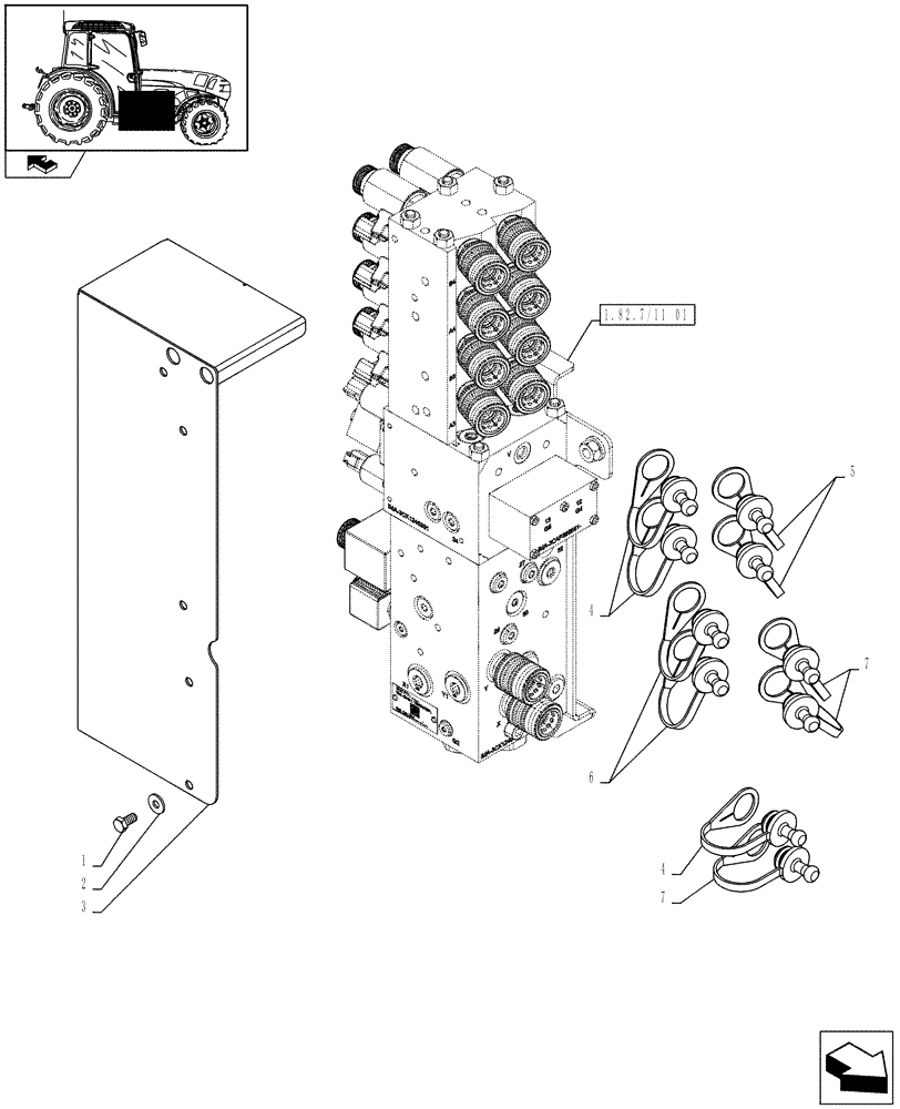 Схема запчастей Case IH FARMALL 105N - (1.82.7/11[02]) - ELECTRONIC MID MOUNTED VALVES - DUST CAP AND SHIELD (07) - HYDRAULIC SYSTEM