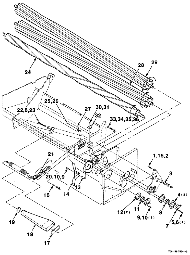 Схема запчастей Case IH 725 - (05-002) - HAY CONDITIONER ASSEMBLY, LEFT (58) - ATTACHMENTS/HEADERS