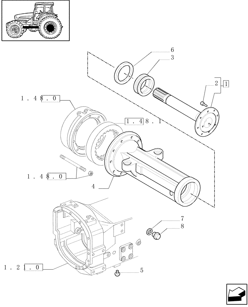 Схема запчастей Case IH JX90U - (1.48.1/06) - (VAR.422) VERSION FOR JAPAN - FWD SHAFT - SIDE REDUCTION GEAR BOX, SHAFT (05) - REAR AXLE