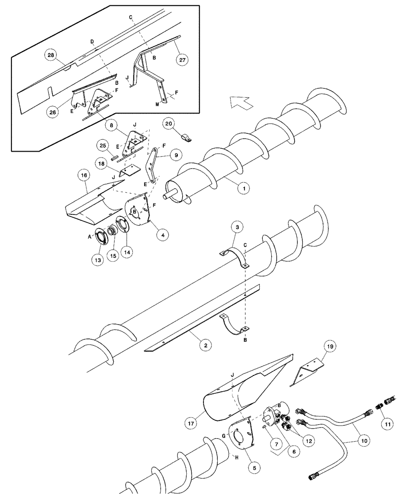 Схема запчастей Case IH 1042 - (09-21A) - UPPER CROSS AUGER OPTION 