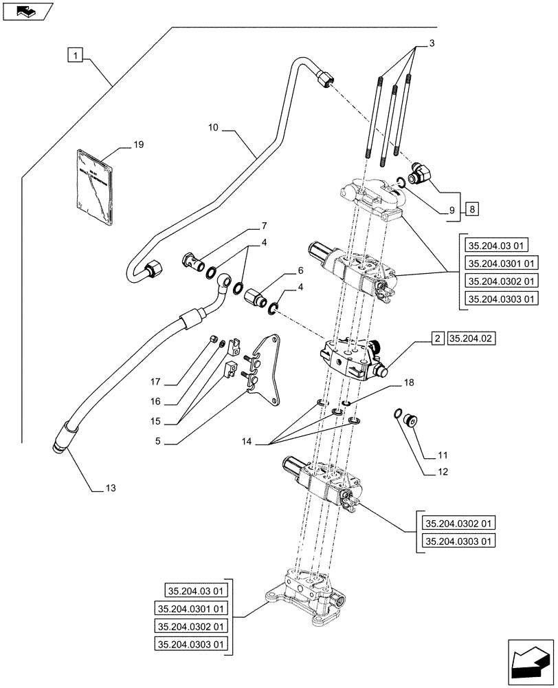 Схема запчастей Case IH FARMALL 65C - (88.035.06[01]) - DIA KIT - FLOW CONTROL FOR 1 OR 2 REMOTES - SUPPORTS AND PIPES - ISO (88) - ACCESSORIES