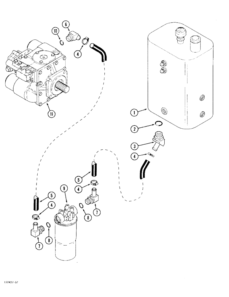 Схема запчастей Case IH 1640 - (8-010) - HYDROSTATIC PUMP SYSTEM, RESERVOIR TO PUMP, P.I.N. JJC0097190 & AFTER (07) - HYDRAULICS