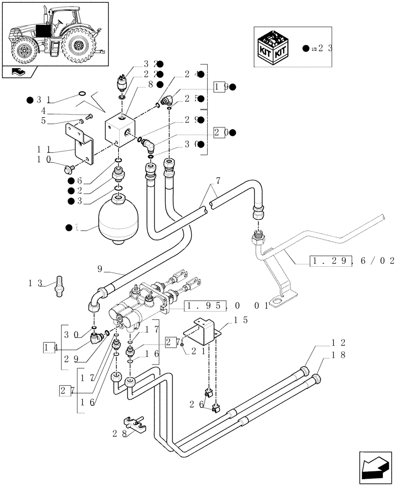 Схема запчастей Case IH PUMA 155 - (1.68.5/02) - AUTO GUIDANCE SYSTEM READY - BRAKE PIPING (VAR.330077-331077) (05) - REAR AXLE