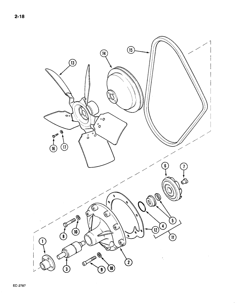 Схема запчастей Case IH 585 - (2-18) - WATER PUMP AND FAN (02) - ENGINE