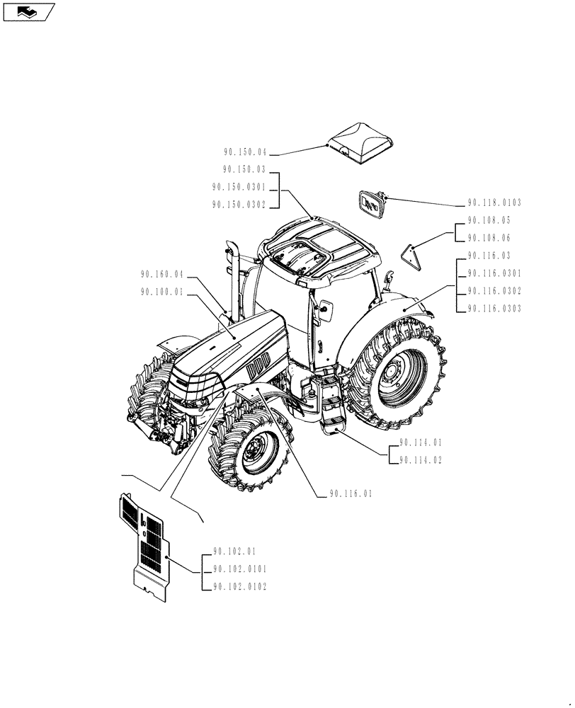 Схема запчастей Case IH PUMA 200 - (90.000.00[03]) - PICTORIAL INDEX - PLATFORM, CAB, BODYWORK AND DECALS (90) - PLATFORM, CAB, BODYWORK AND DECALS