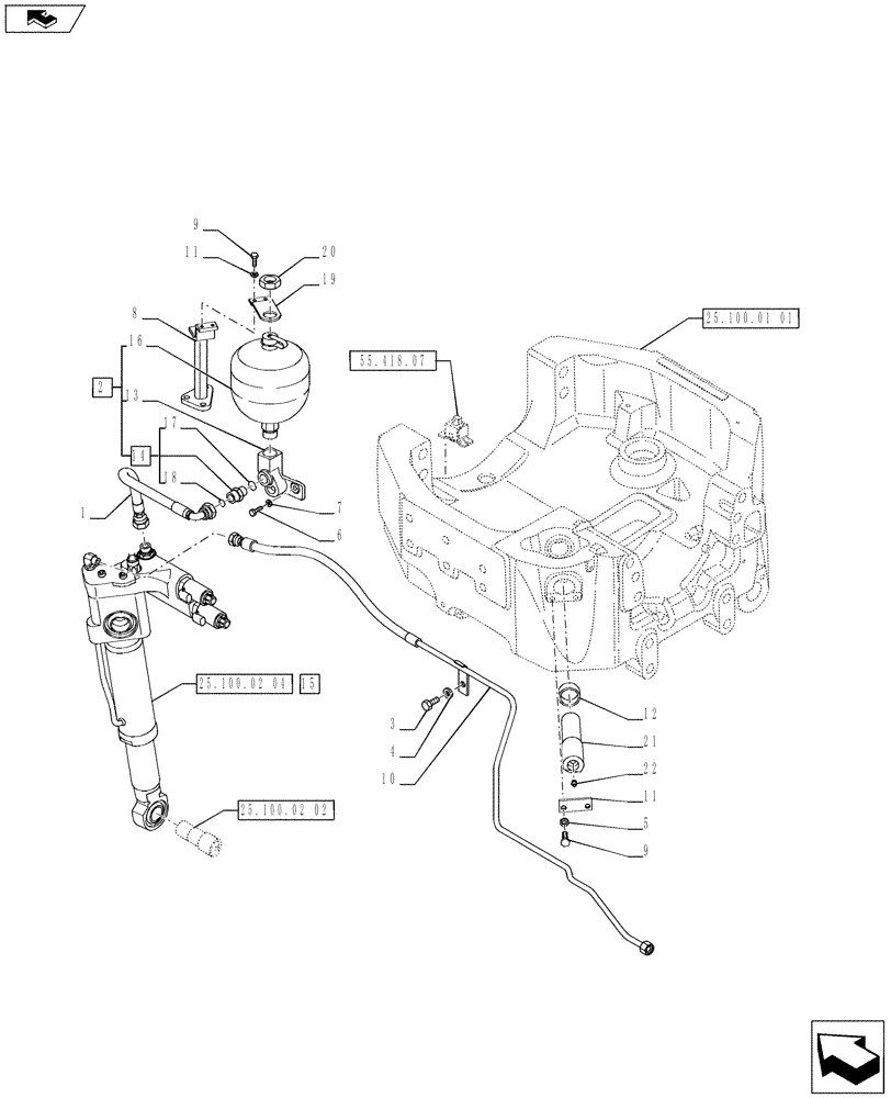 Схема запчастей Case IH PUMA 215 - (25.100.02[03]) - CLASS 4 4WD AXLE WITH ACTIVE SUSPENSION SKY HOOK - CYLINDER, ACCUMULATOR AND PIPES - C7091 (VAR.720463-728212) (25) - FRONT AXLE SYSTEM