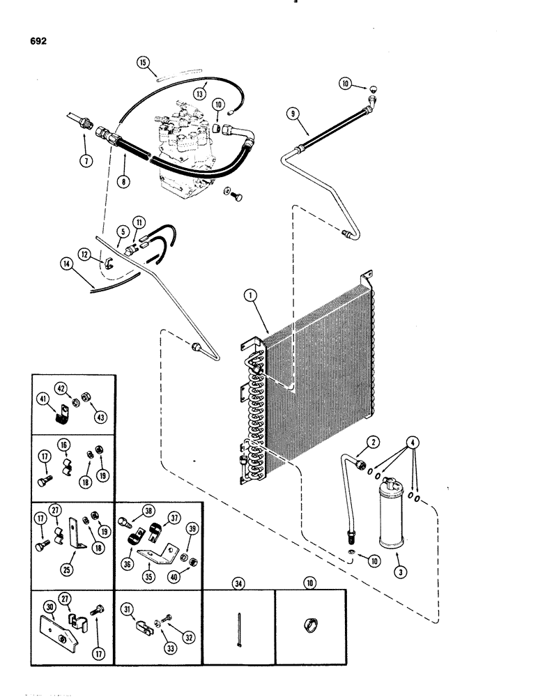 Схема запчастей Case IH 1070 - (0692) - AIR CONDITIONER, HOSES AND TUBES, WITHOUT SAFETY SWITCH USED PRIOR TO TRACTOR SERIAL NUMBER 8731899 (09) - CHASSIS/ATTACHMENTS