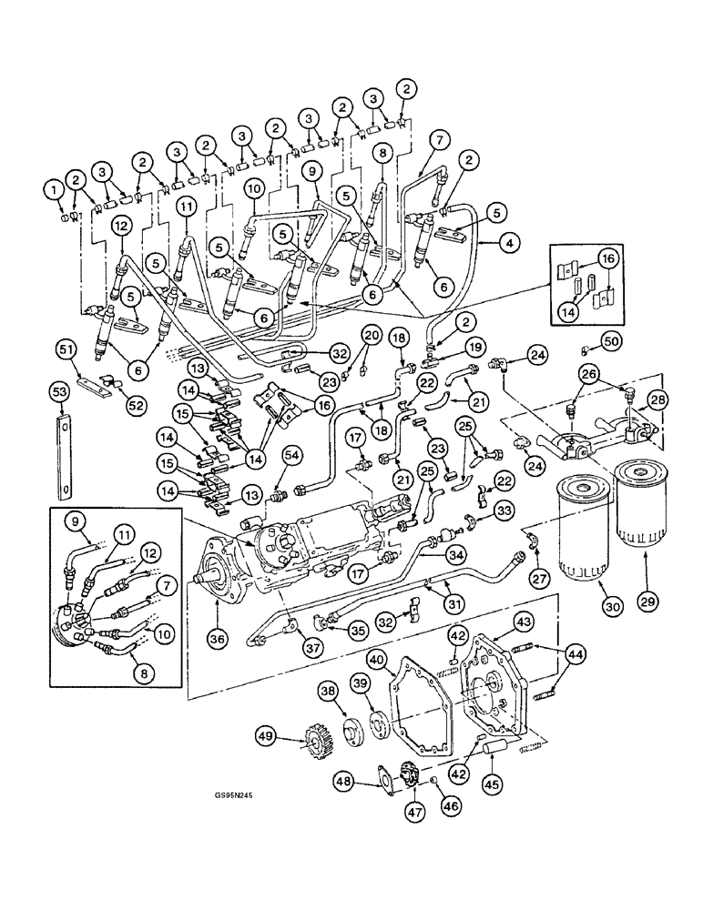 Схема запчастей Case IH DTI-466C - (9E-110) - FUEL INJECTION PUMP AND CONNECTIONS, AMBAC MODEL 100 