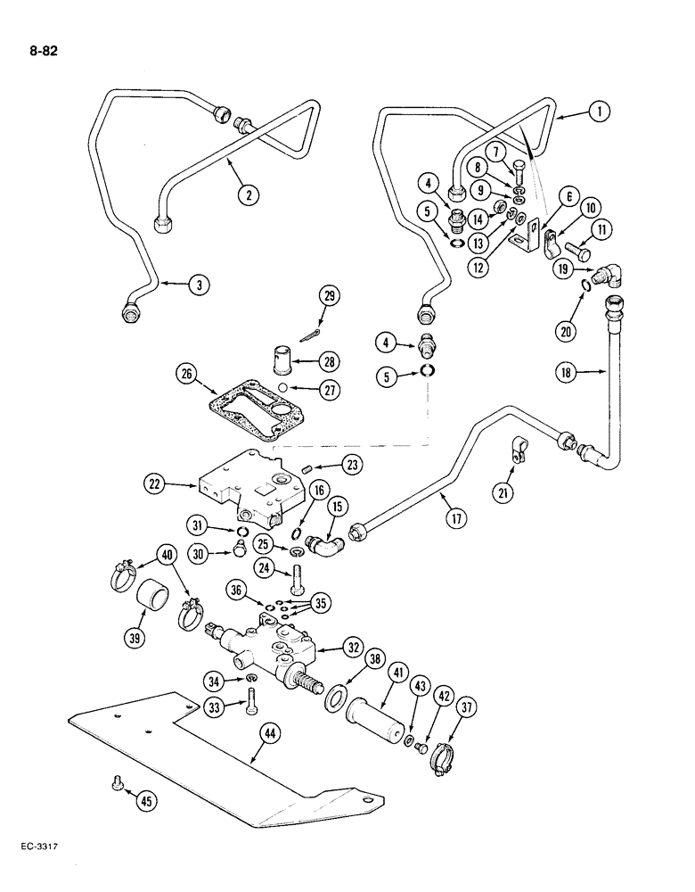 Схема запчастей Case IH 1896 - (8-82) - HITCH CONTROL VALVE, MANIFOLD AND TUBES (08) - HYDRAULICS