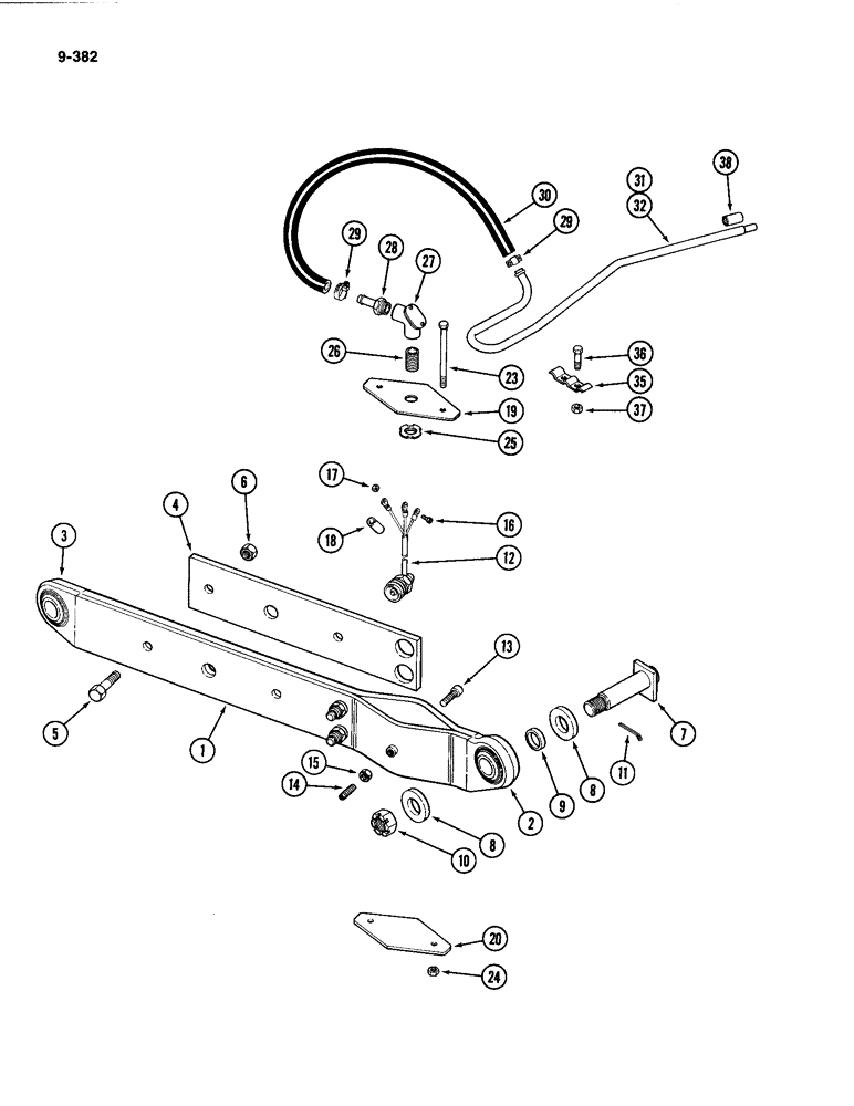 Схема запчастей Case IH 4494 - (9-382) - THREE POINT HITCH, DRAFT ARMS AND SENSOR (09) - CHASSIS/ATTACHMENTS