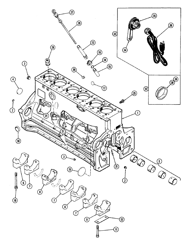 Схема запчастей Case IH 2470 - (032) - CYLINDER BLOCK, 504BDT DIESEL ENGINE (02) - ENGINE