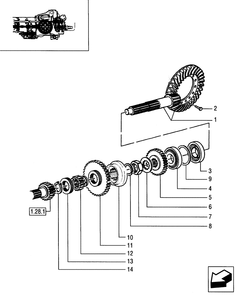 Схема запчастей Case IH JX65 - (1.32.1[01]) - CENTRAL REDUCTION GEARS - BEVEL GEAR PAIR (03) - TRANSMISSION