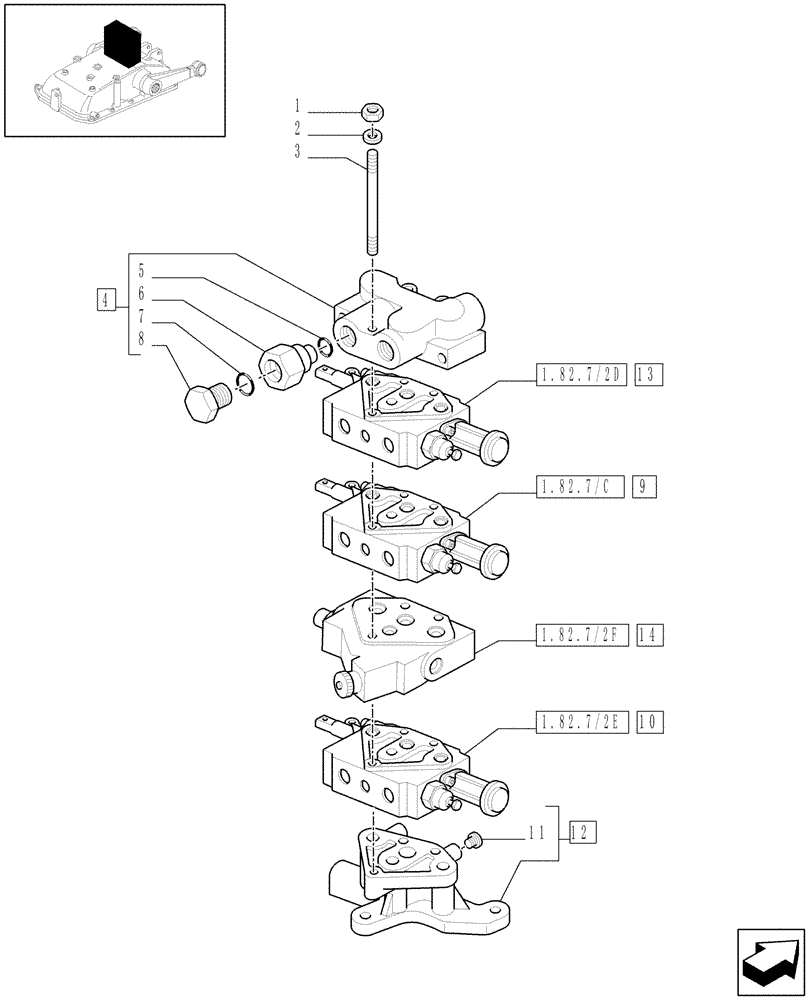 Схема запчастей Case IH JX1095N - (1.82.7/02[04]) - (VAR.390-498/2) THREE REMOTE VALVES & FLOW-RATE REGULATOR - VALVE AND FLANGE - D5484 (07) - HYDRAULIC SYSTEM