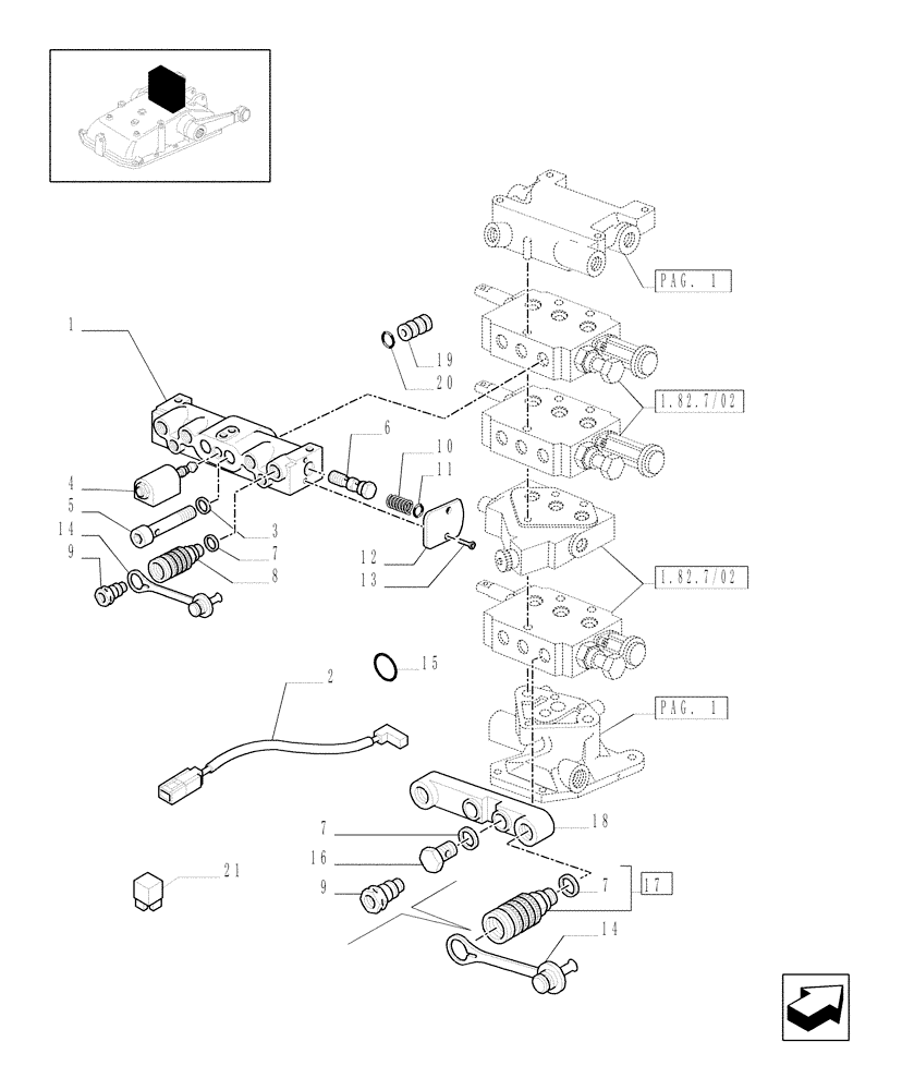 Схема запчастей Case IH JX1095N - (1.82.7/05[05]) - (VAR.419/1) 3 REM. VALVES FOR ELECTRONIC LIFTER W/HYDRAULIC DIVIDER - QUICK COUPLINGS - C5484 (07) - HYDRAULIC SYSTEM