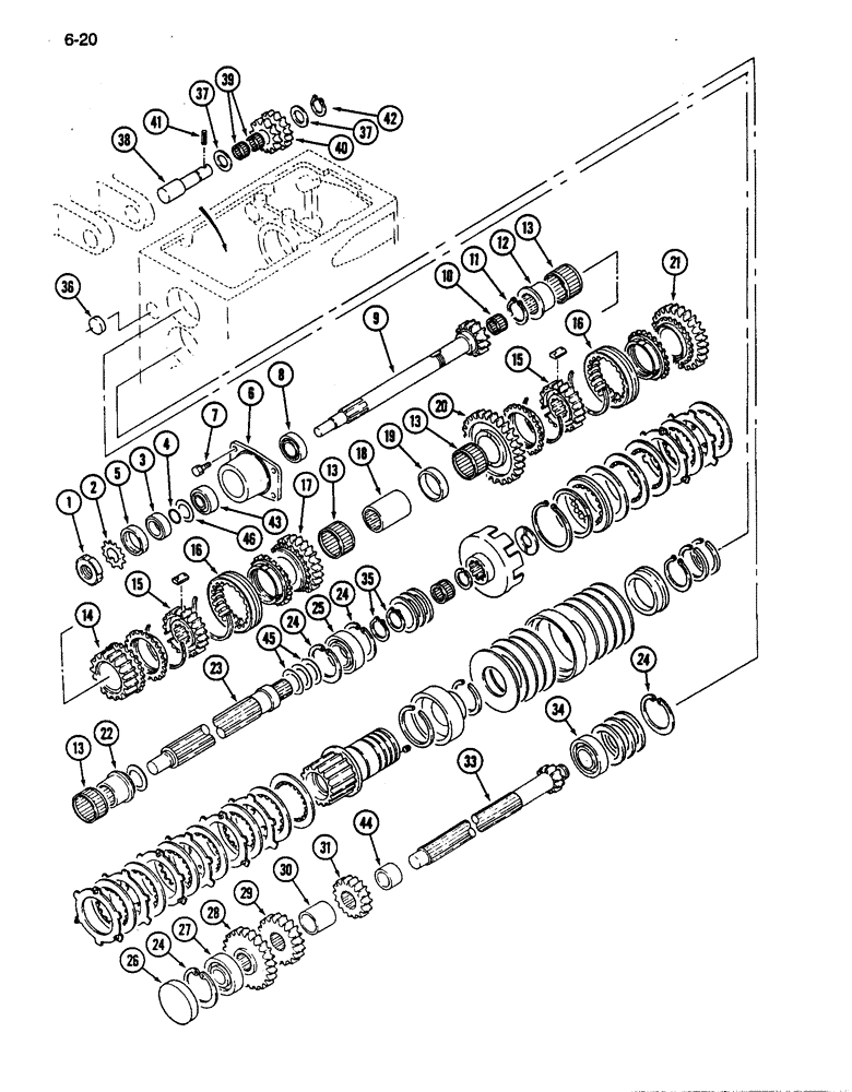 Схема запчастей Case IH 255 - (6-20) - SELECTOR AND COUNTER GEAR UPPER, SYNCHROMESH TRANSMISSION (06) - POWER TRAIN