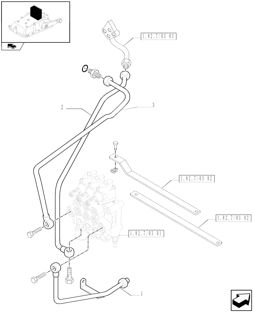 Схема запчастей Case IH FARMALL 80 - (1.82.7[04]) - 3 CONTROL VALVES - PIPES (07) - HYDRAULIC SYSTEM