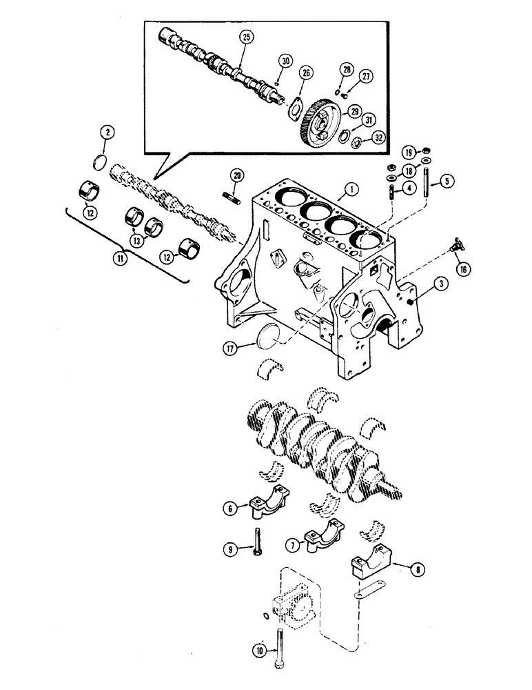 Схема запчастей Case IH 660 - (394) - CYLINDER BLOCK ASSEMBLY, 201 SPARK IGNITION ENGINE, USED PRIOR TO ENGINE SERIAL NUMBER 2615012 