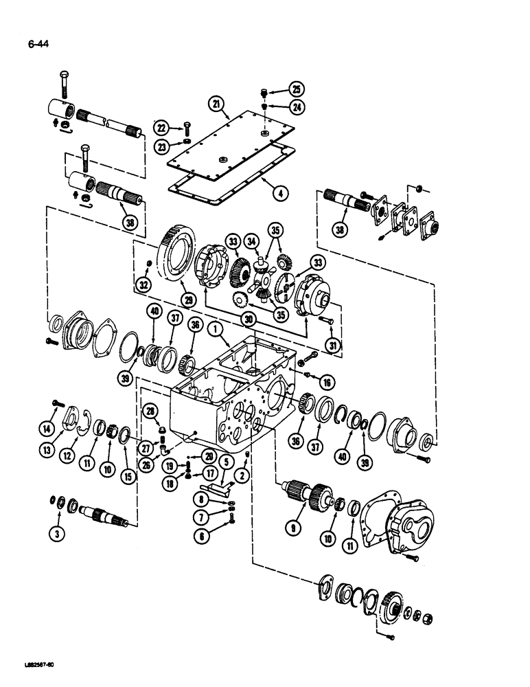 Схема запчастей Case IH 1844 - (6-44) - TRANSMISSION HOUSING, DIFFERENTIAL SHAFT AND INTERMEDIATE SHAFT (03) - POWER TRAIN