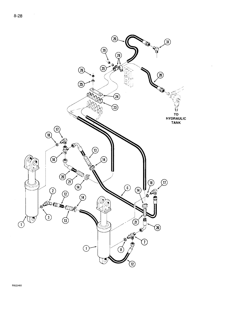 Схема запчастей Case IH 9230 - (8-028) - 3-POINT HITCH HYDRAULICS, LIFT CYLINDERS AND LINES, ELECTRONIC CONTROLLED (08) - HYDRAULICS