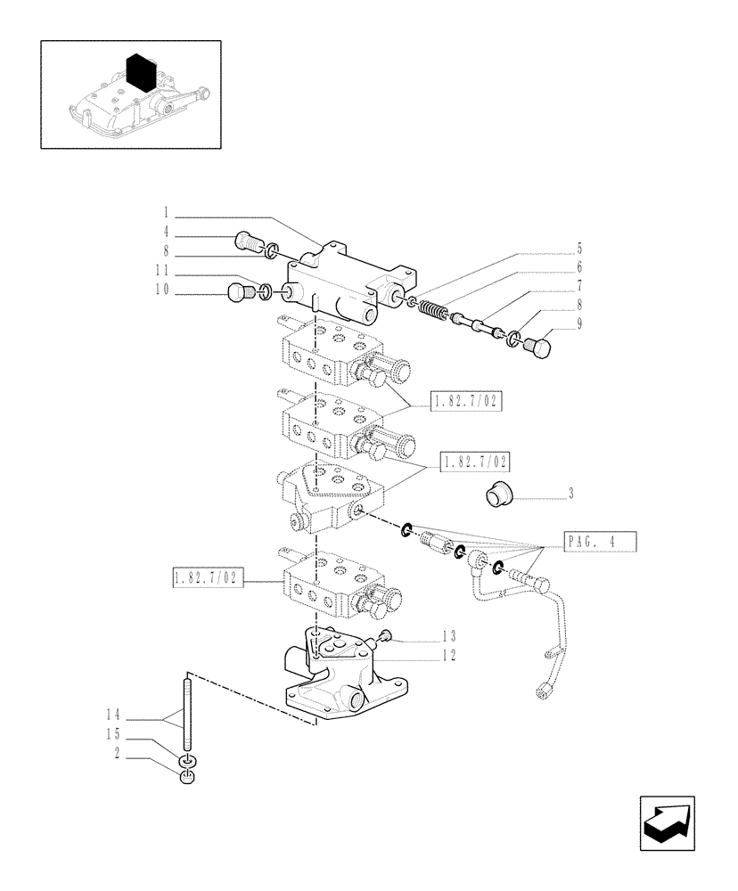 Схема запчастей Case IH JX1070N - (1.82.7/05[01]) - (VAR.419/1) 3 REM. VALVES FOR ELECTRONIC LIFTER W/HYDRAULIC DIVIDER - VALVE AND FLANGE - C5484 (07) - HYDRAULIC SYSTEM