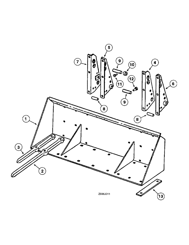 Схема запчастей Case IH 1850 - (7-12) - MANURE BUCKET, WITH FOUR PIECE MOUNTING BRACKETS 