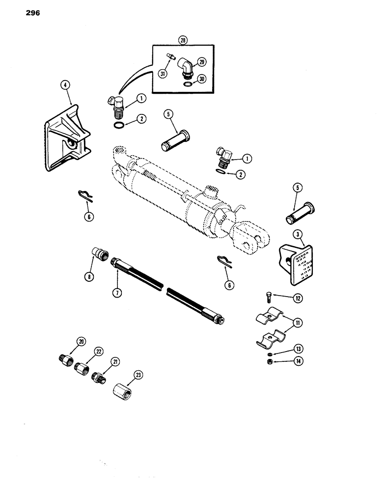 Схема запчастей Case IH 770 - (296) - HYDRAULIC CYLINDER ATTACHING PARTS, HOSE ADAPTERS, A65953 CYLINDER RETURN FLOW REGULATOR (09) - CHASSIS/ATTACHMENTS