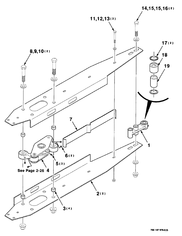 Схема запчастей Case IH 425 - (2-22) - SWAYBAR ASSEMBLY, LEFT (58) - ATTACHMENTS/HEADERS