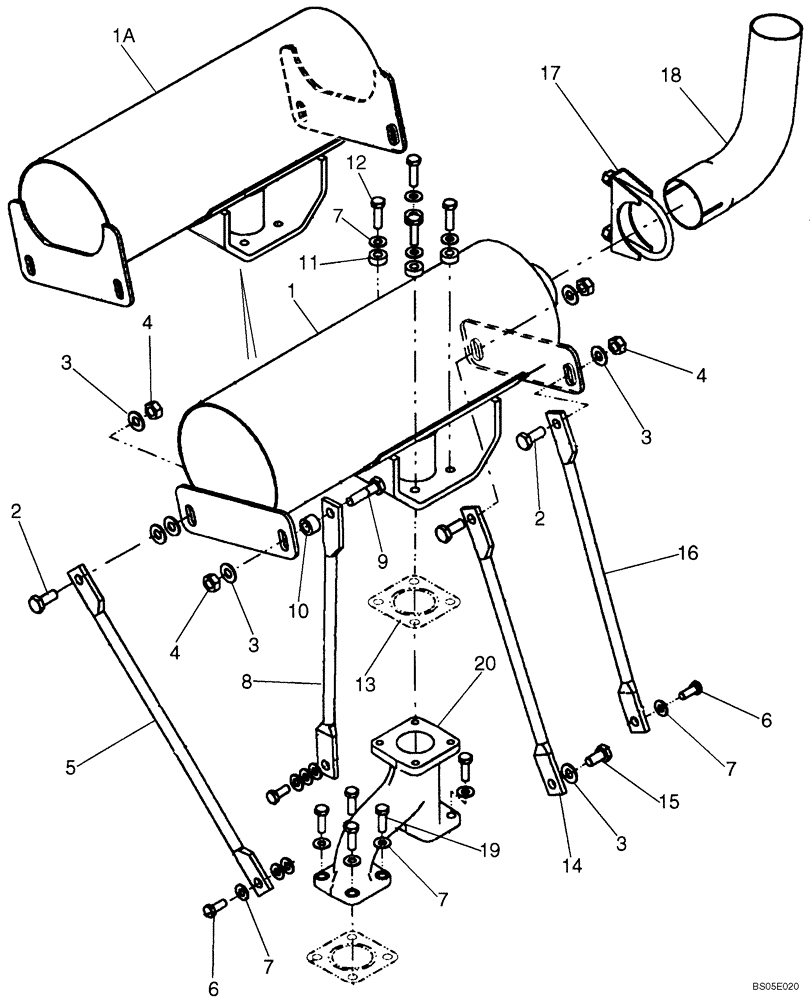 Схема запчастей Case IH 410 - (02-03) - EXHAUST SYSTEM, IF USED (SEE REF 5, 8) (02) - ENGINE