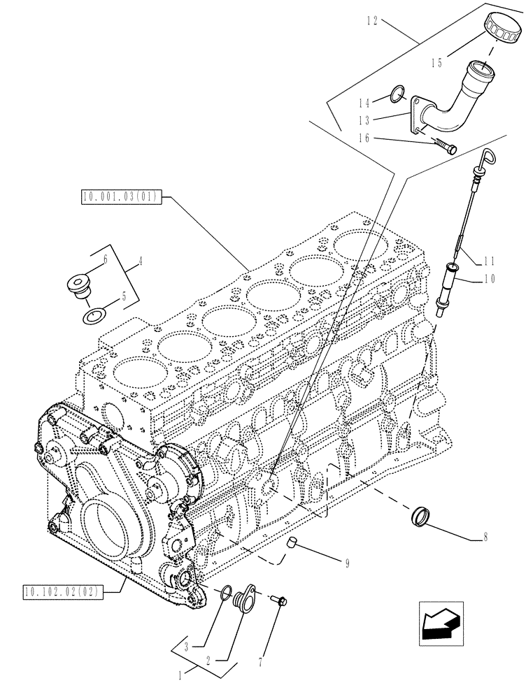 Схема запчастей Case IH P140 - (10.001.04) - ENGINE OIL DIPSTICK (10) - ENGINE