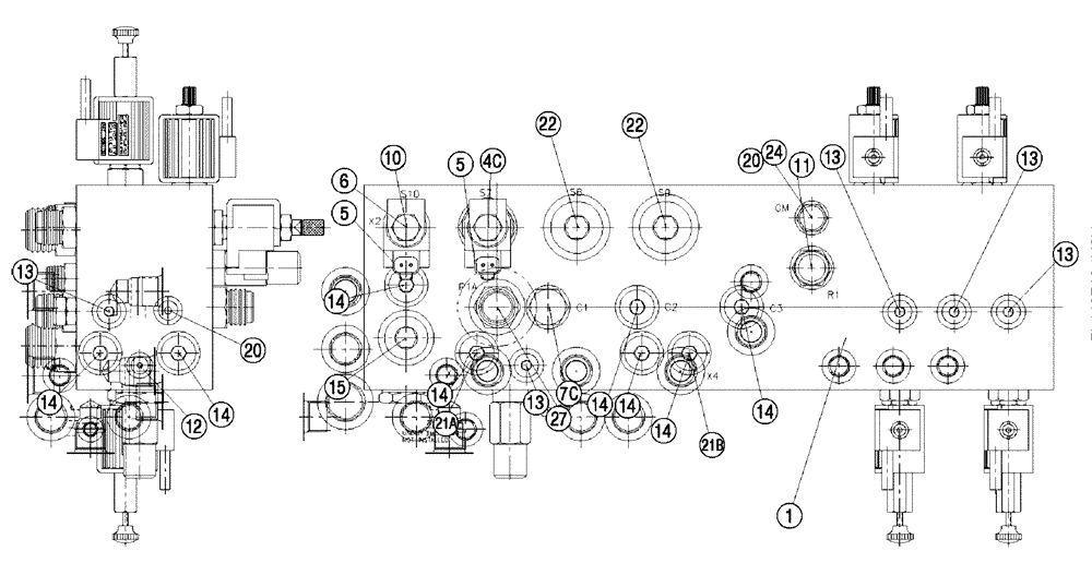 Схема запчастей Case IH FLX810 - (07-012[01]) - VALVE BLOCK, DOUBLE BIN, W/O AUGER Hydraulic Components