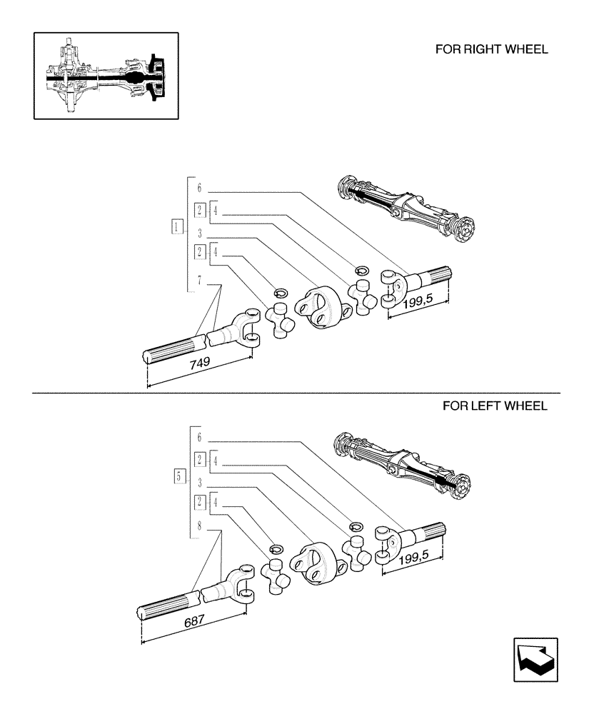 Схема запчастей Case IH MXU110 - (1.40.0/10B) - 4WD FRONT AXLE - AXLE-SHAFT ARTICULATED - BREAKDOWN (04) - FRONT AXLE & STEERING