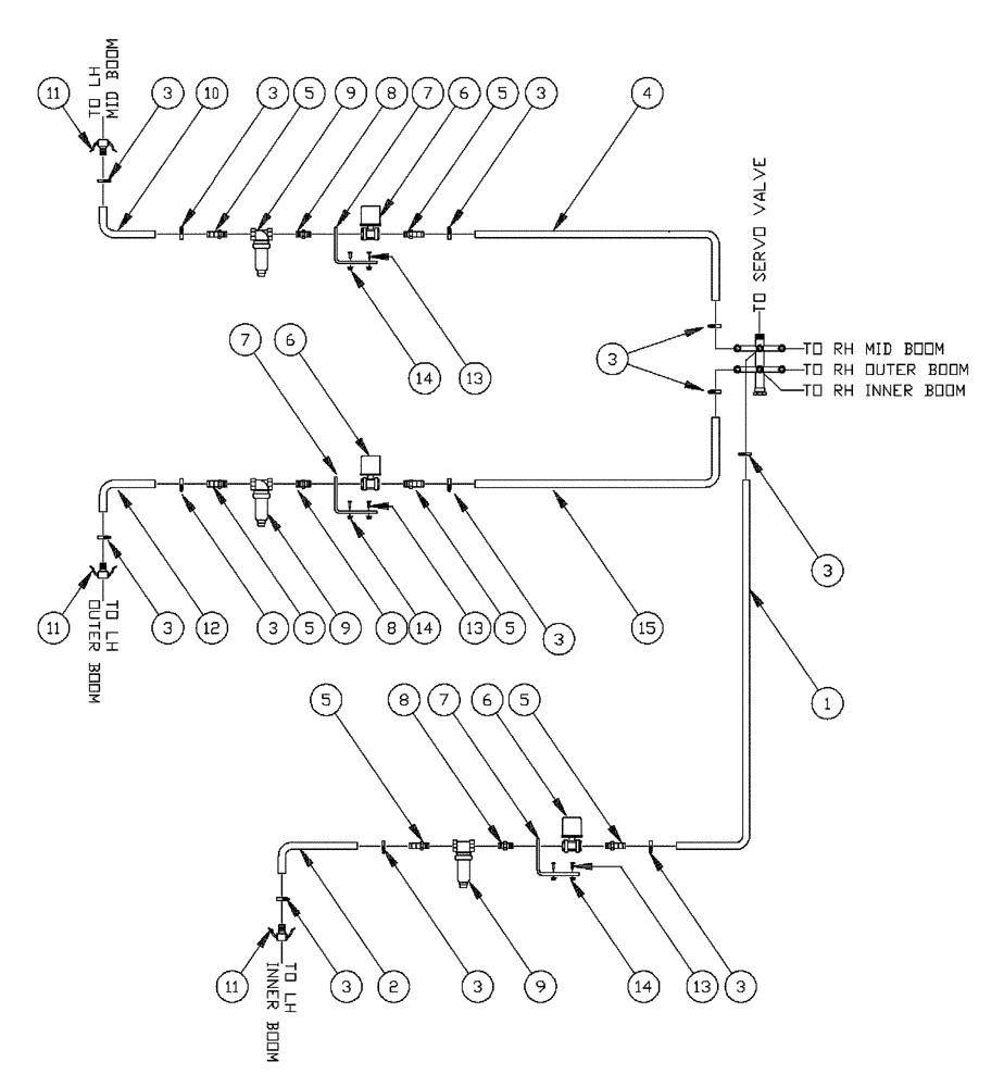 Схема запчастей Case IH PATRIOT WT - (09-033) - 90 6-BOOM SHUTOFF - RAVEN/MID-TECH LH BOOM Liquid Plumbing