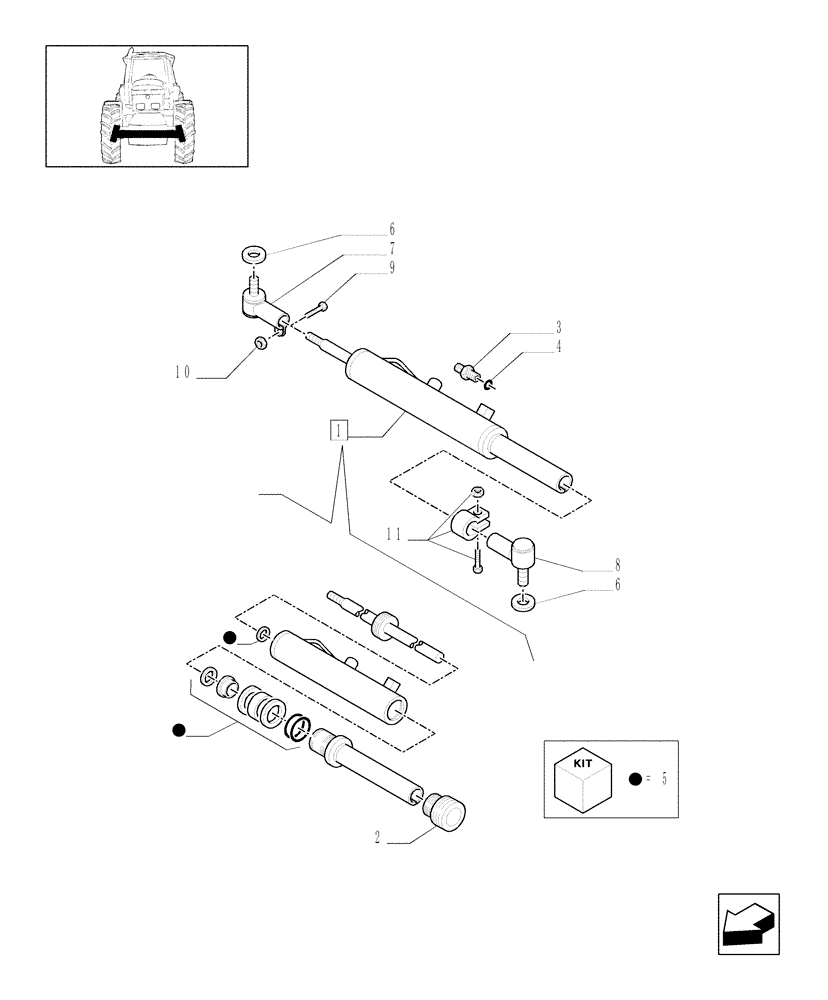 Схема запчастей Case IH MXU125 - (1.41.0/01[03]) - 2WD FRONT AXLE - HYDRAULIC STEERING CYLINDER - BSN 216506 (04) - FRONT AXLE & STEERING