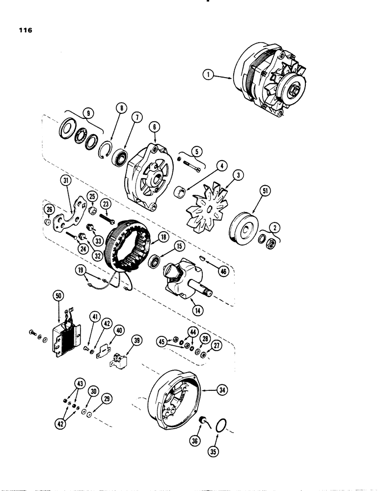 Схема запчастей Case IH 1845 - (116) - A38815 ALTERNATOR, (159) SPARK AND (188) DIESEL ENGINES PRESTOLITE (55) - ELECTRICAL SYSTEMS