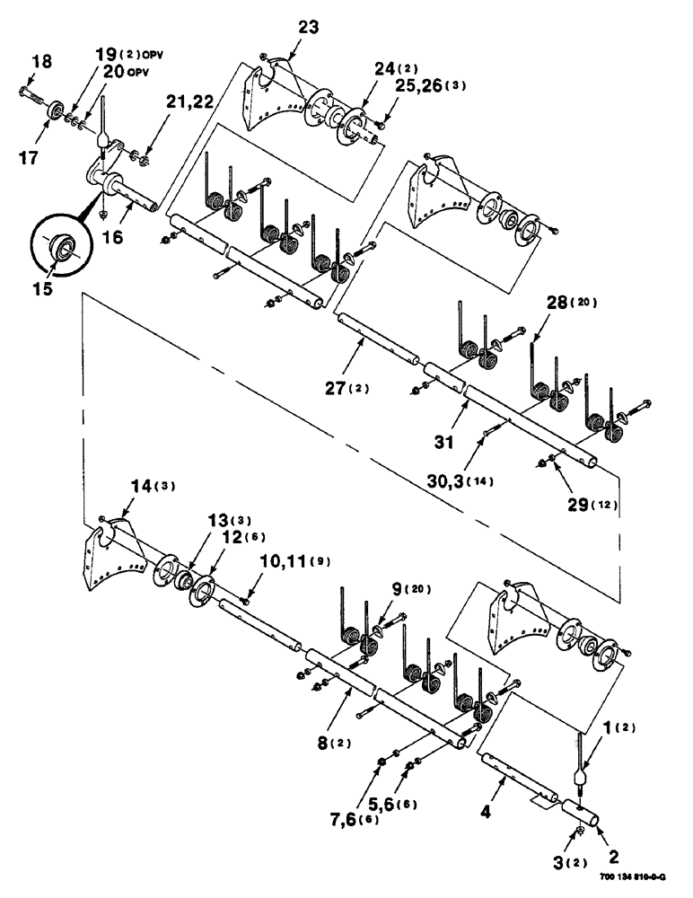 Схема запчастей Case IH 625 - (6-08) - TINE TUBE ASSEMBLY, 14 FOOT, TINE TUBE ASSEMBLY B (58) - ATTACHMENTS/HEADERS