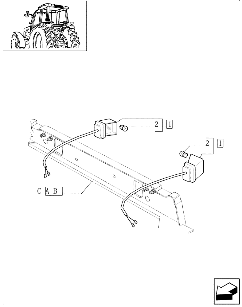 Схема запчастей Case IH MXM130 - (1.98.3/02) - (VAR.966) LICENSE PLATE LAMP & SUPPORT, MOUNTING ON CAB ROOF (10) - OPERATORS PLATFORM/CAB