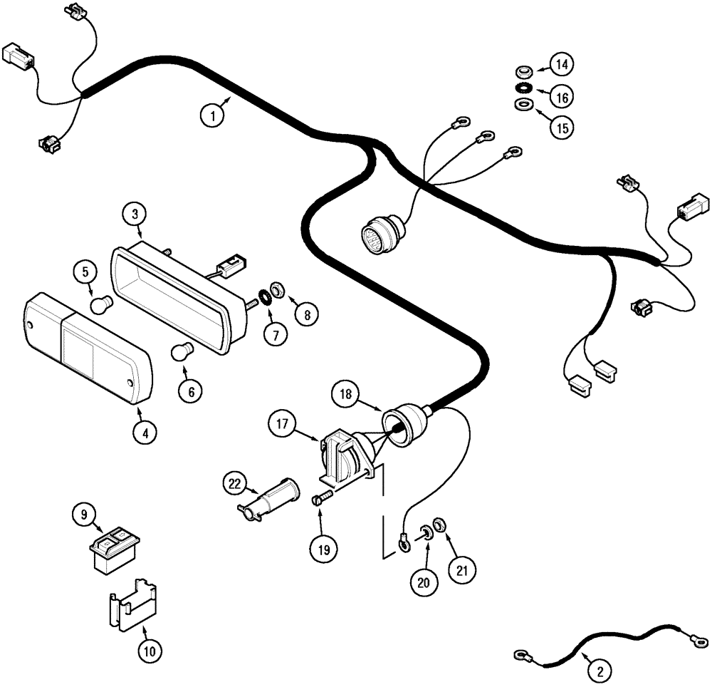 Схема запчастей Case IH MX170 - (04-08) - HARNESS - REAR FENDER (55) - ELECTRICAL SYSTEMS