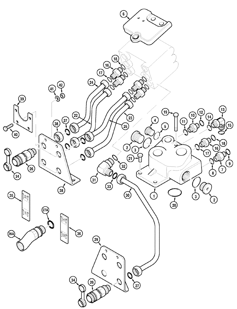 Схема запчастей Case IH MX170 - (08-16) - INLET AND OUTLET MANIFOLD (35) - HYDRAULIC SYSTEMS