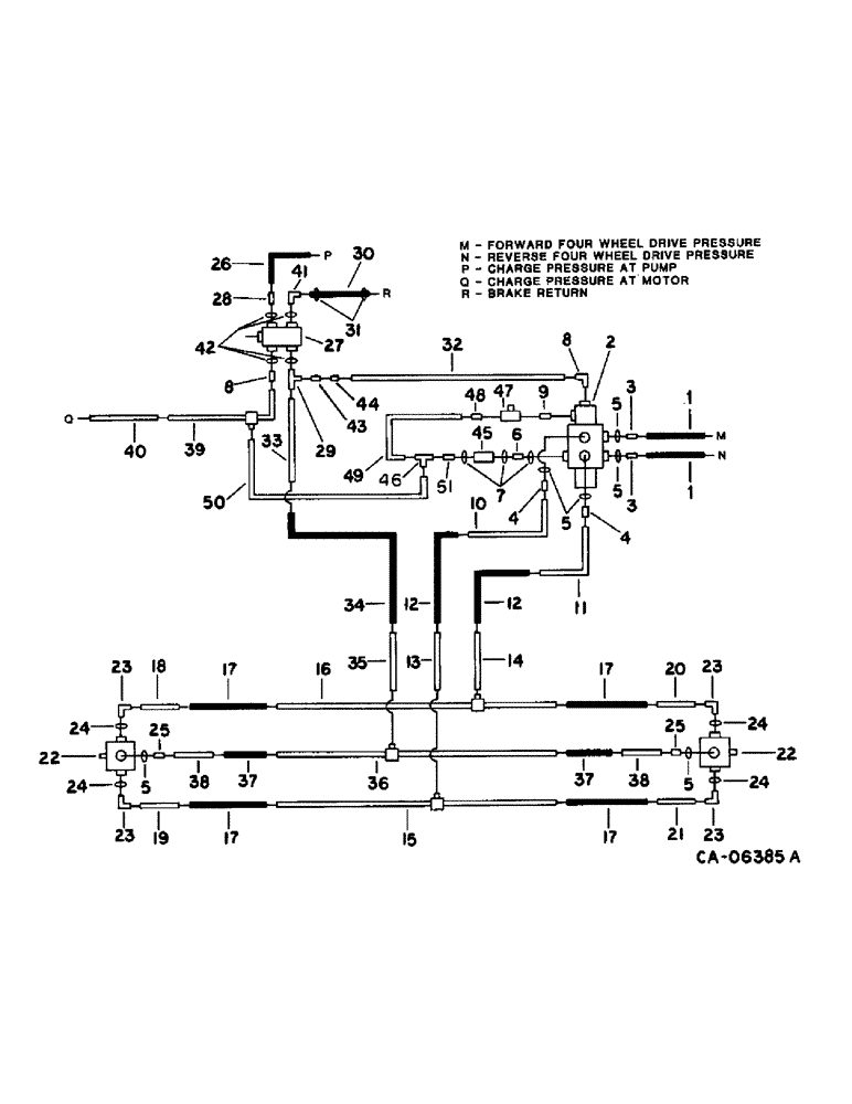 Схема запчастей Case IH 1470 - (10-21) - HYDRAULICS, HYDRAULIC DIAGRAM, REAR WHEEL DRIVE, SERIAL NO. 10000 AND BELOW (07) - HYDRAULICS