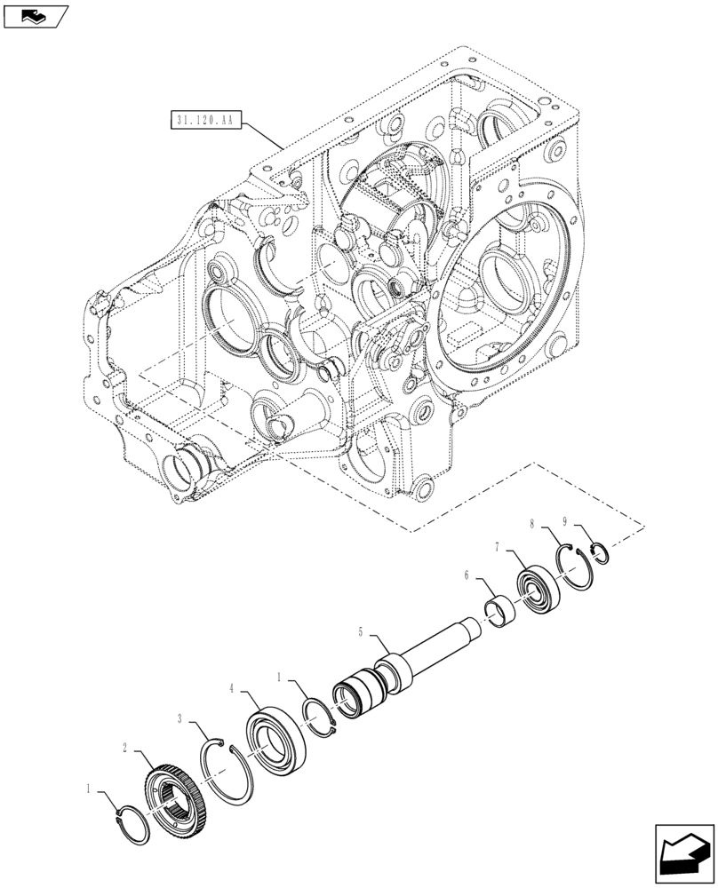 Схема запчастей Case IH FARMALL 45B CVT - (31.104.AS[03]) - SECONDARY PULLEY OUTPUT SHAFT (31) - IMPLEMENT POWER TAKE OFF