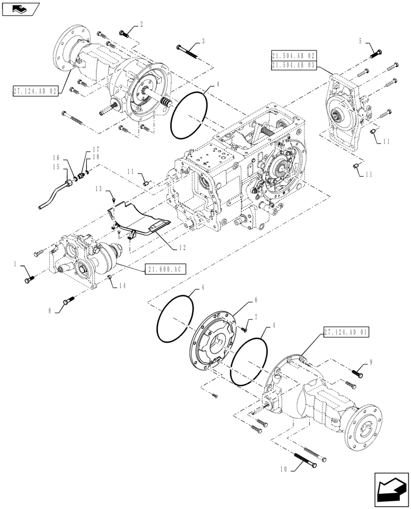 Схема запчастей Case IH FARMALL 40B CVT - (21.504.AK[03]) - REAR HOUSING ASSEMBLY (21) - TRANSMISSION