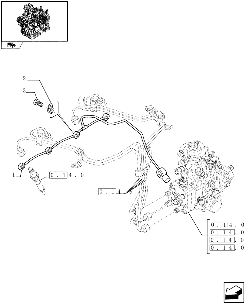 Схема запчастей Case IH FARMALL 85U - (0.20.4) - INJECTION EQUIPMENT - PIPING (01) - ENGINE